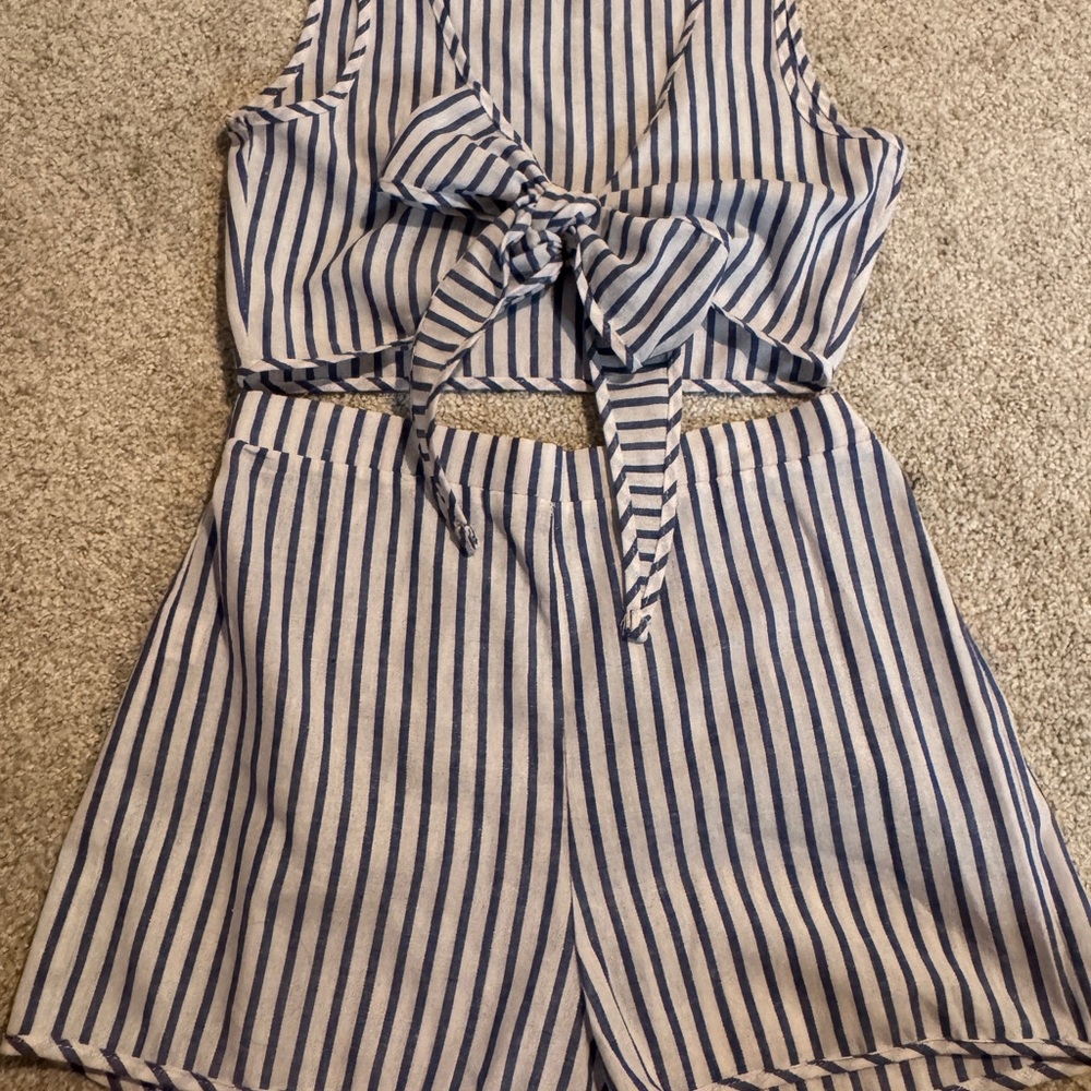 Striped Blue and White Two Piece Set
